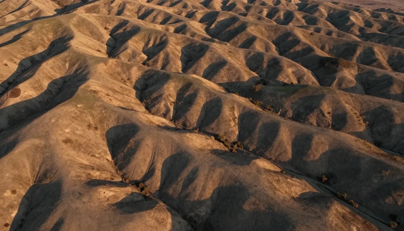 Topographic landscape under amber light